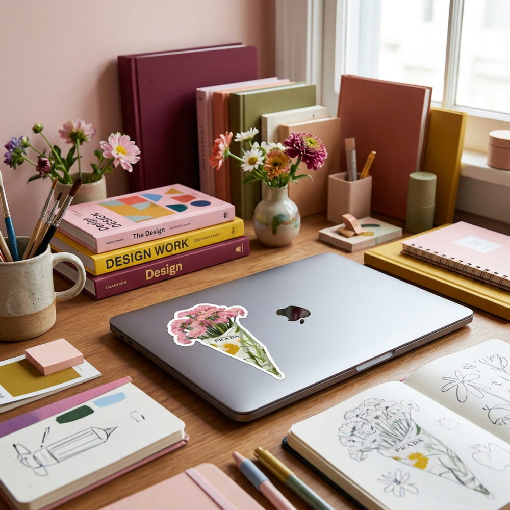 Adesivo Buque de Flores aplicado em MacBook