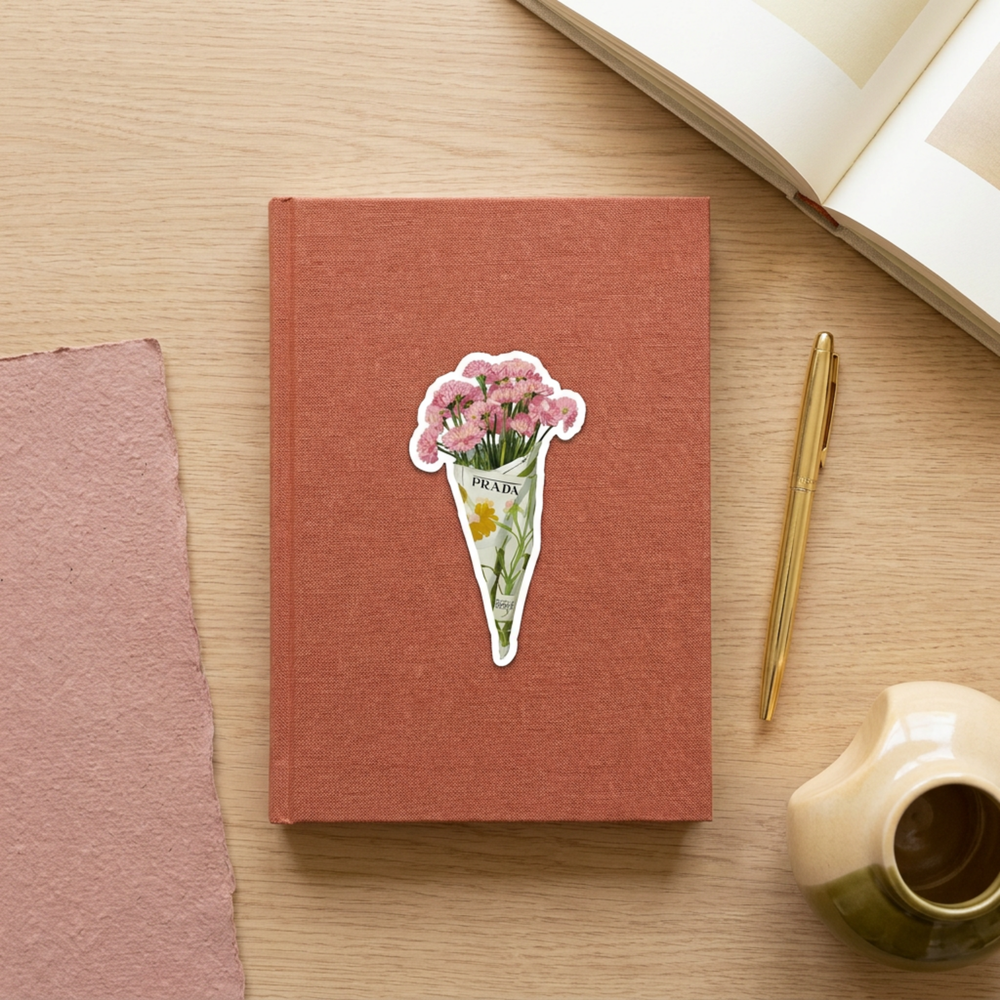 Adesivo Buque de Flores aplicado em caderno