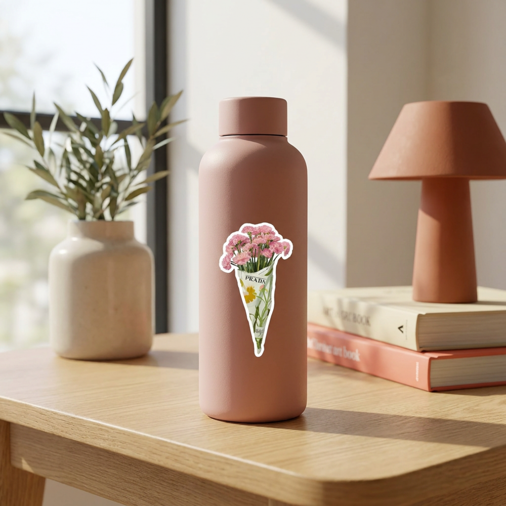 Adesivo Buque de Flores aplicado em garrafa