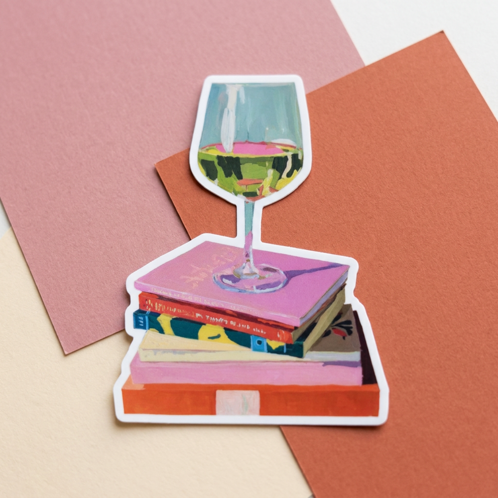 Adesivo Livros e Vinho